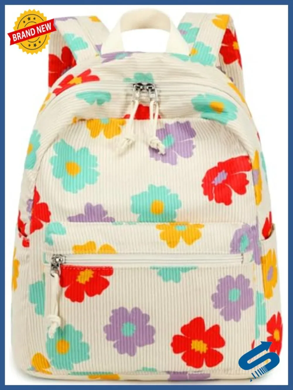 Mini Backpack for Girls Teens Women Corduroy Waterproof Floral Cute Bag School